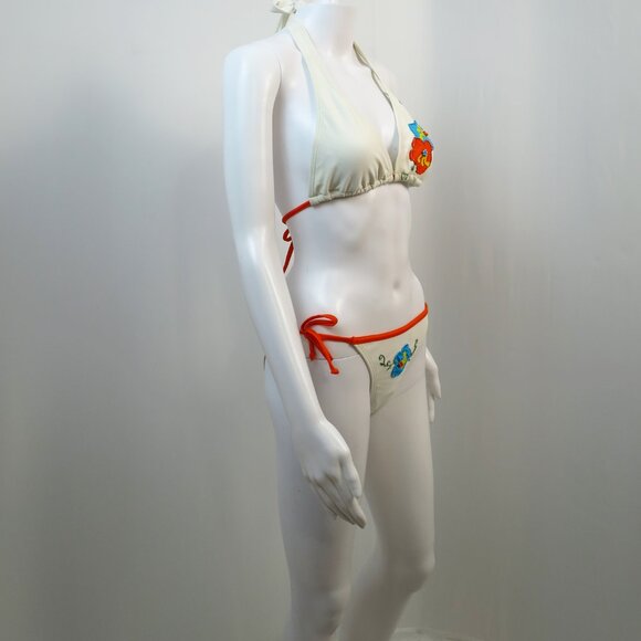 Christina 2-Piece Swimsuit White with Floral Appliqué Beading Embroidery Size M - Picture 4 of 16